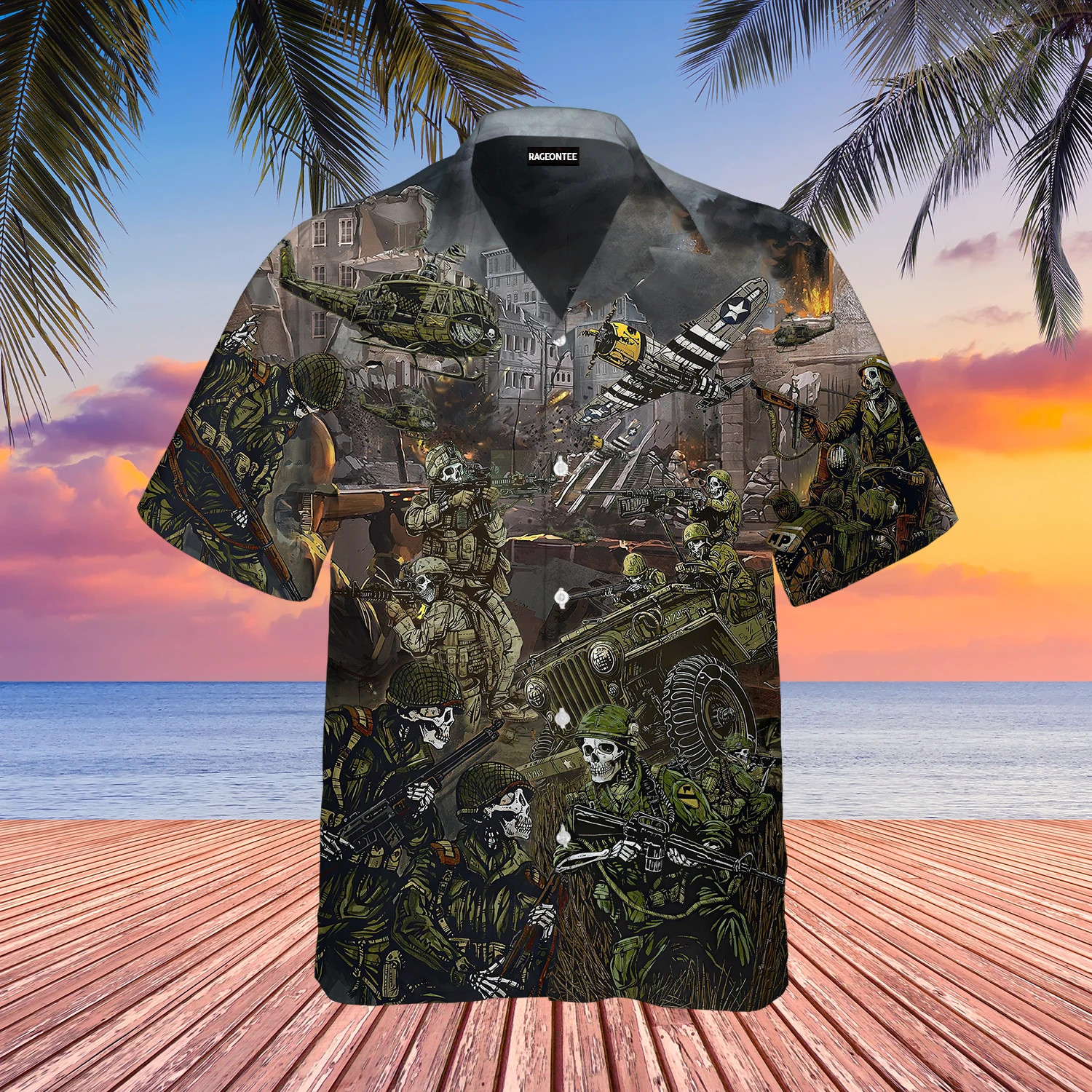 The Veteran Skull Brothers In Army Hawaiian Shirt