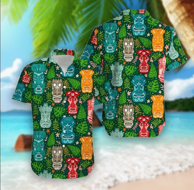 Tiki Tropical Green Aloha Hawaiian Shirt
