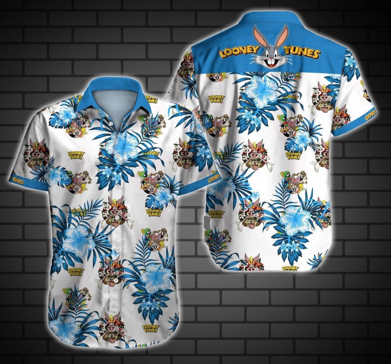 Tlmus Looney Tunes Bunny Rabbit Hawaiian Graphic Print Short Sleeve Hawaiian Casual Shirt