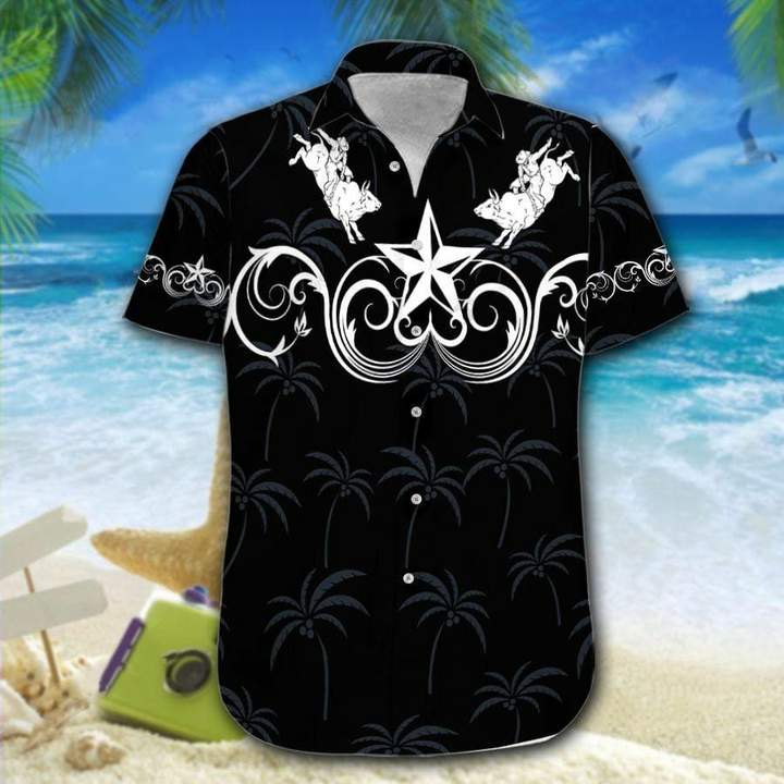 Bull Riding Black Star Western Hawaiian Shirt