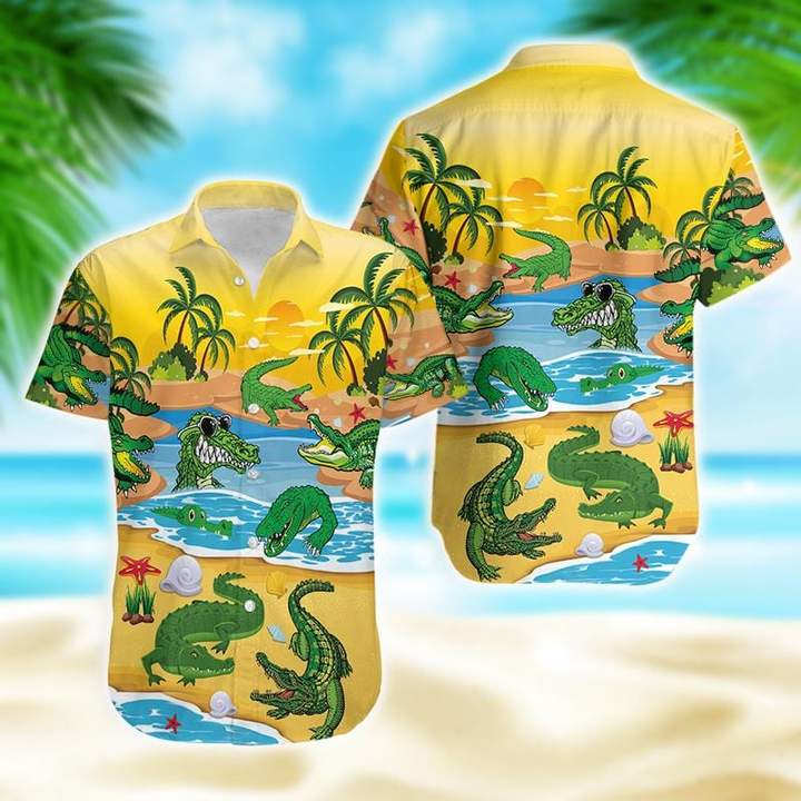 Crocodile Alligator On The Beach Hawaiian Shirt