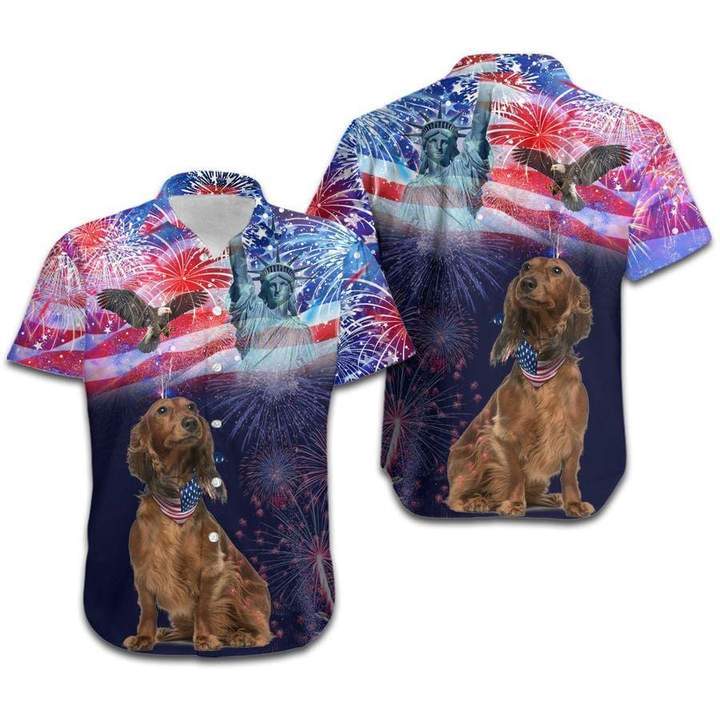 Dachshund Fireworks Independence Day Hawaiian Shirt