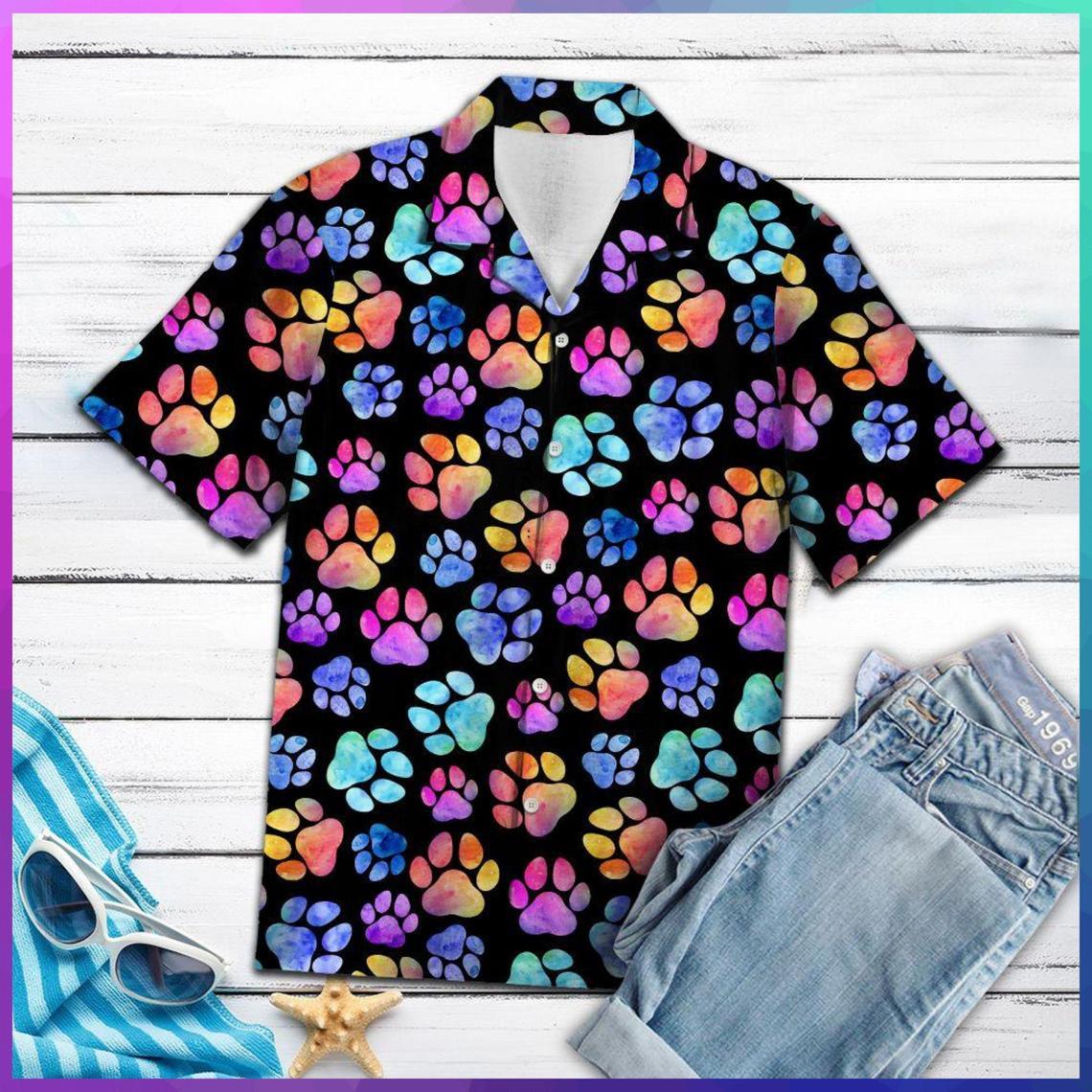 Dog Pawprint Colorful Hawaiian Shirt