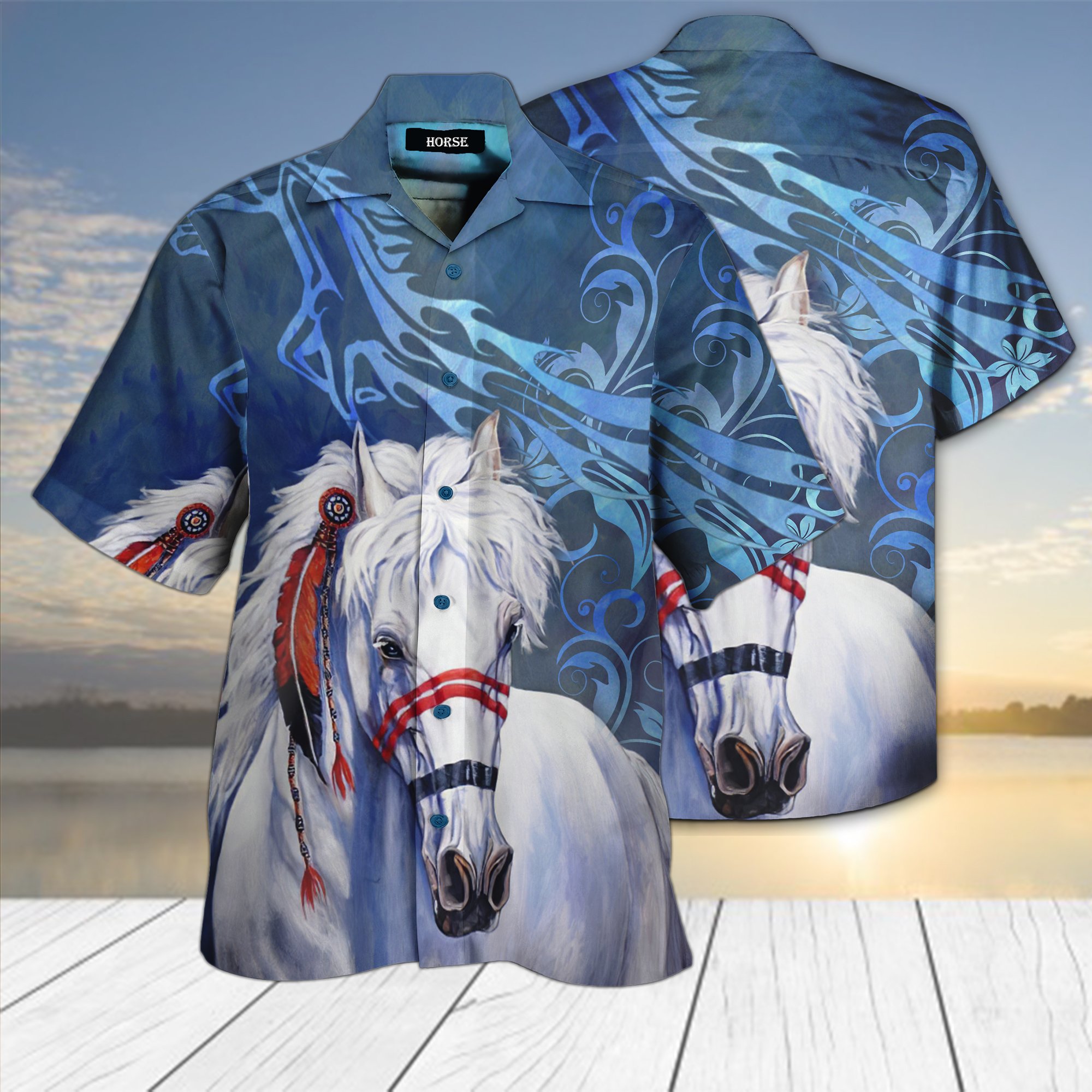 Native White Horse 3D Hawaiian Shirt
