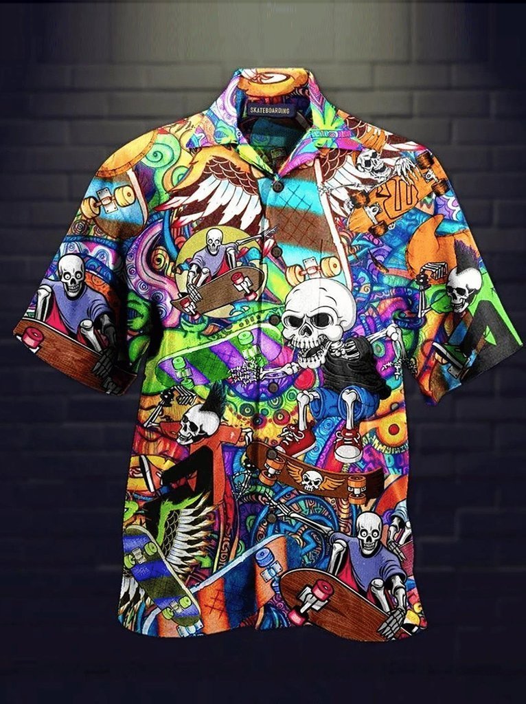 Skull Skateboarding Hawaiian Shirt