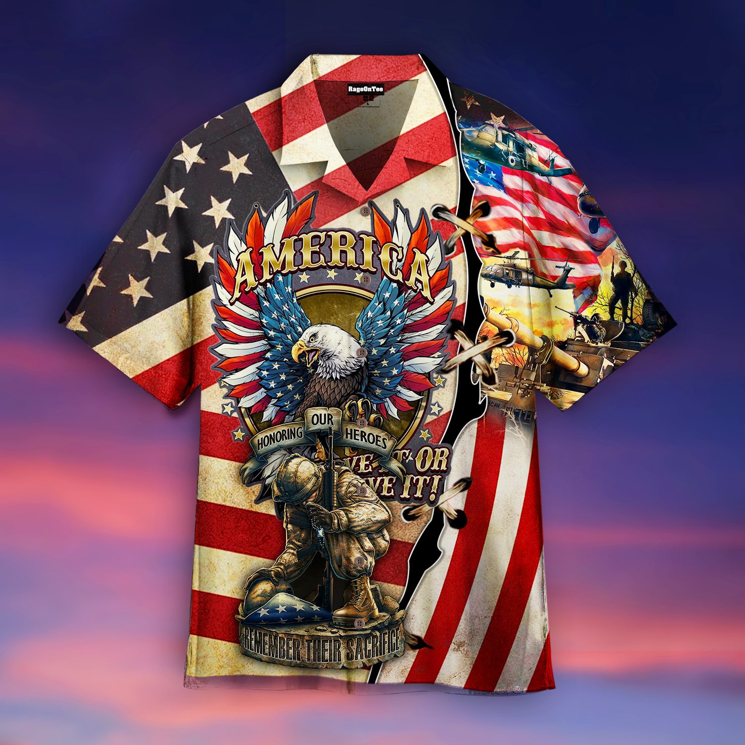 Soldier And Eagle American Hawaiian Shirt