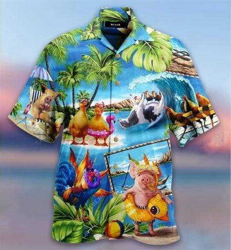 Stay Cool Duck Rooster Pig And Cow Hawaiian Shirt