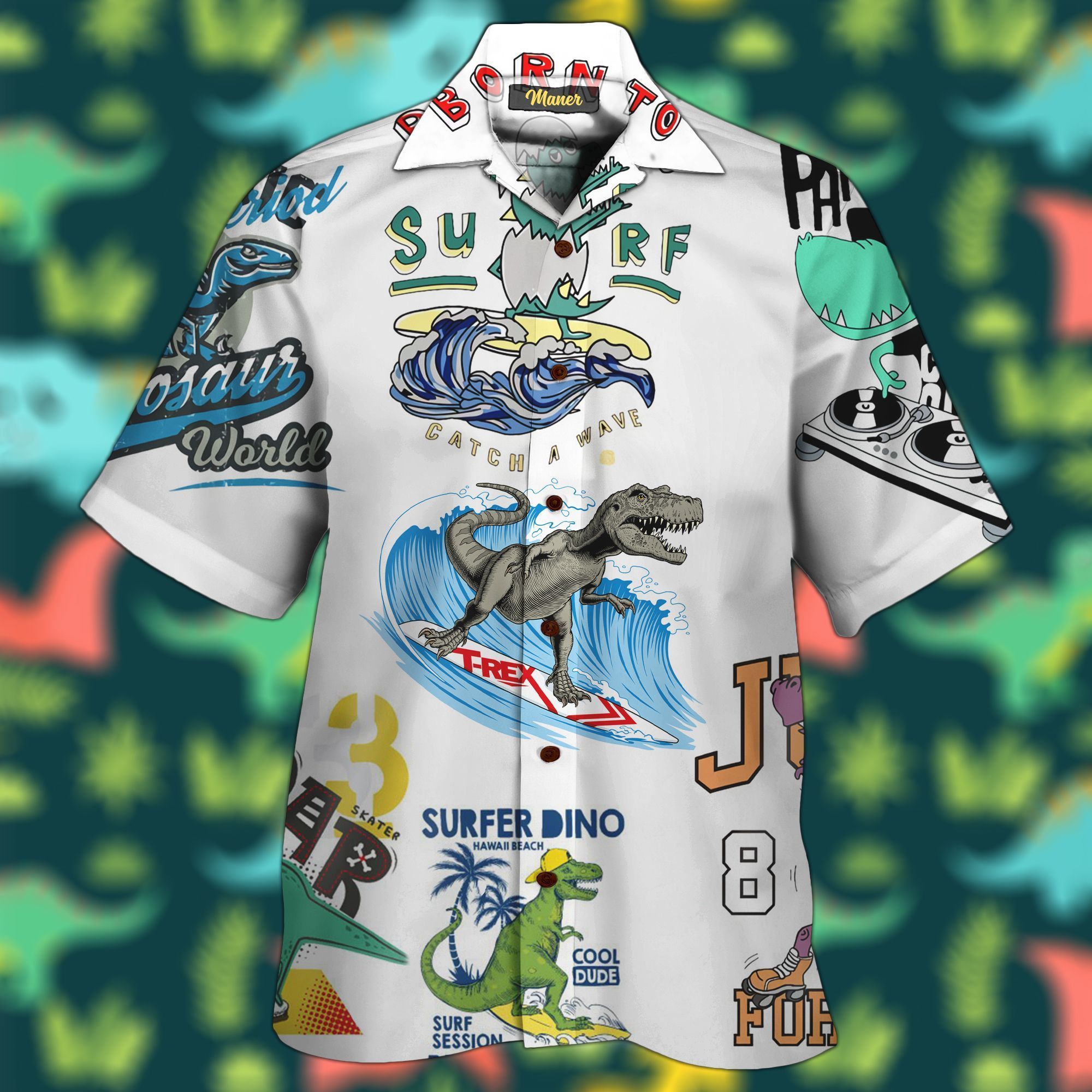 T-Rex Surfing Hawaiian Shirt