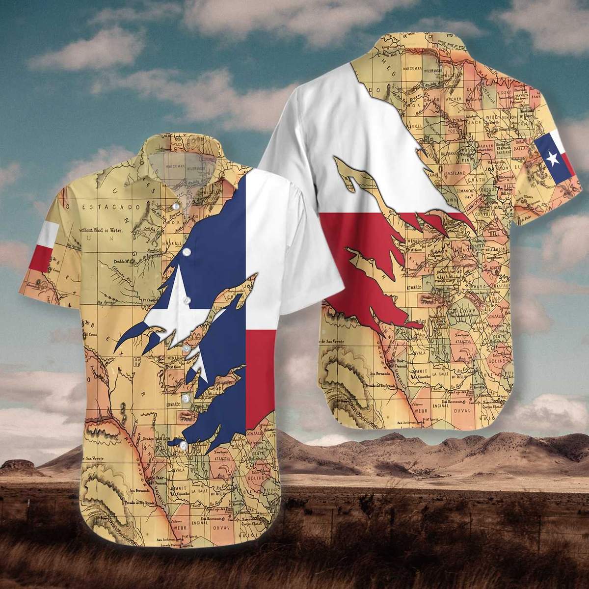 Texas Flag And Map Hawaiian Shirt