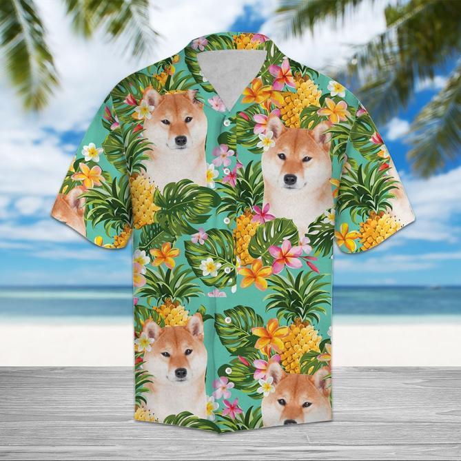 Tropical Pineapple Shiba Hawaiian Shirt