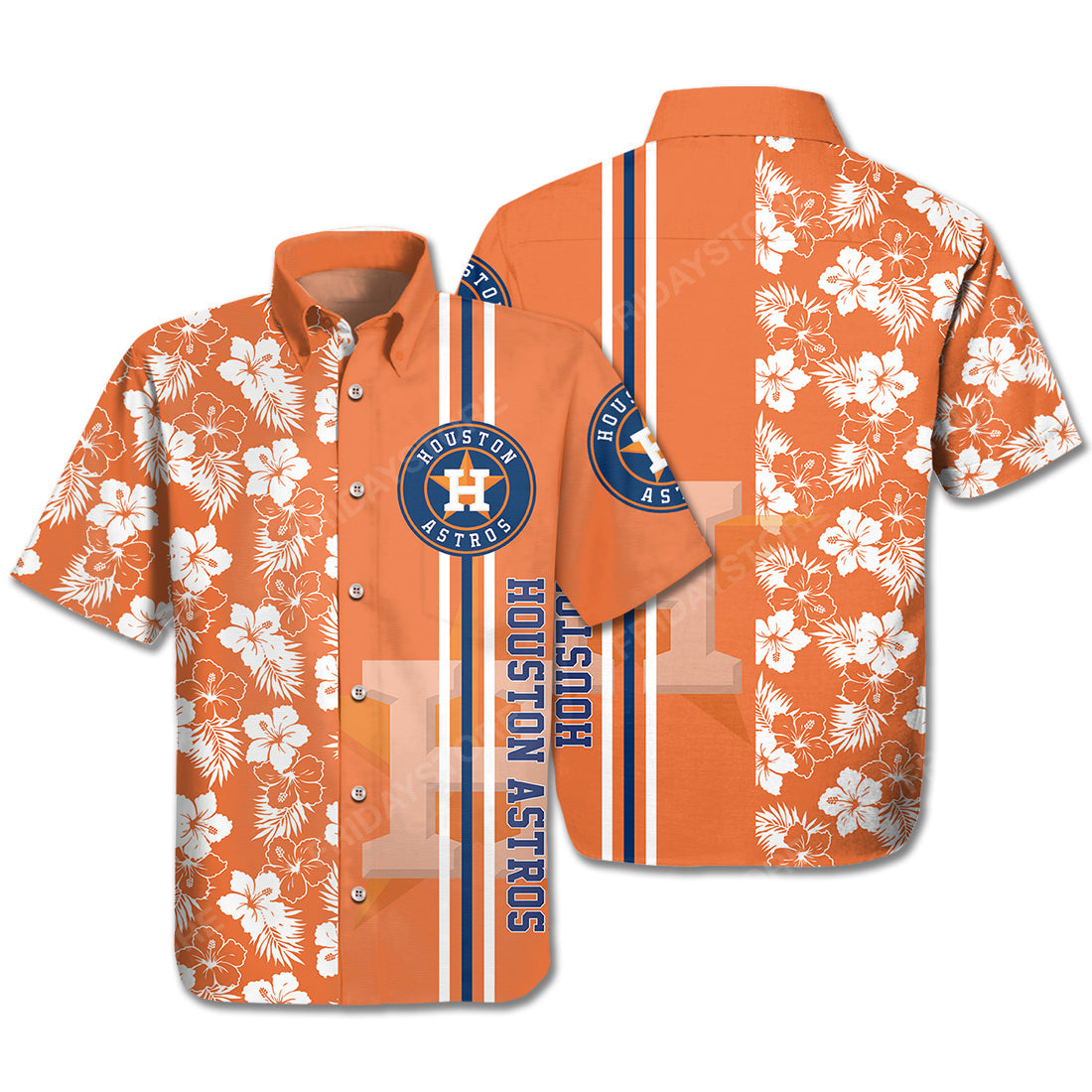 Unifinz Houston Astros Hawaiian Shirt Houston Astros Logo Baseball Orange White Hawaii Aloha Shirt