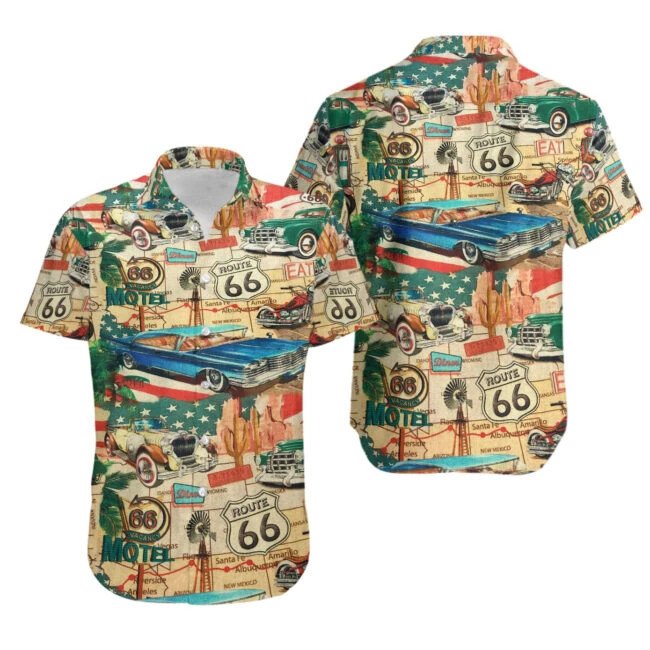 Vintage Cars Route 66 Hawaiian Shirt