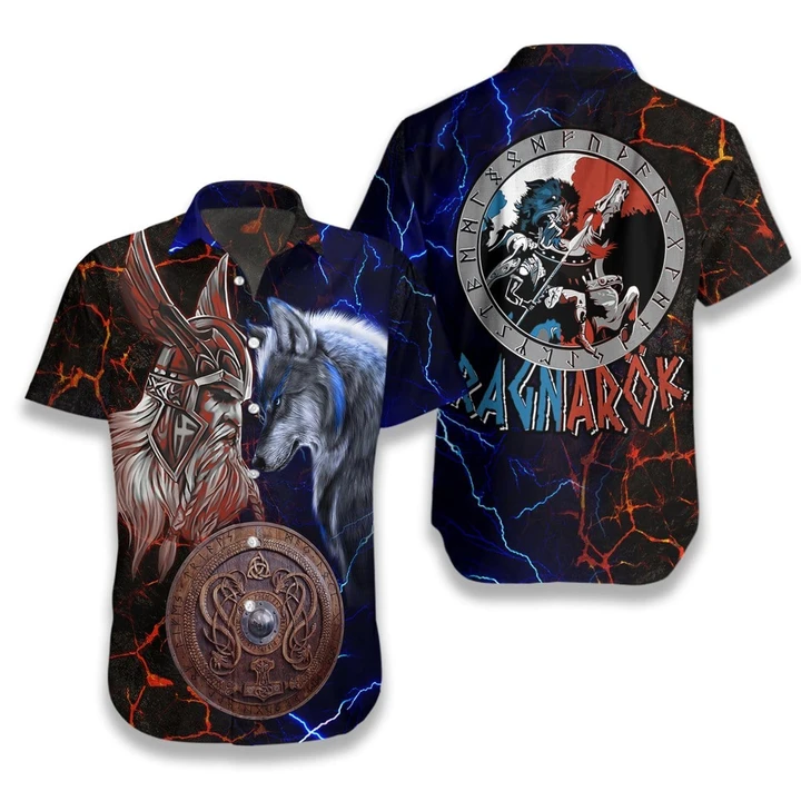 Wolf Viking Odin And Fenrir Battle Hawaiian Shirt