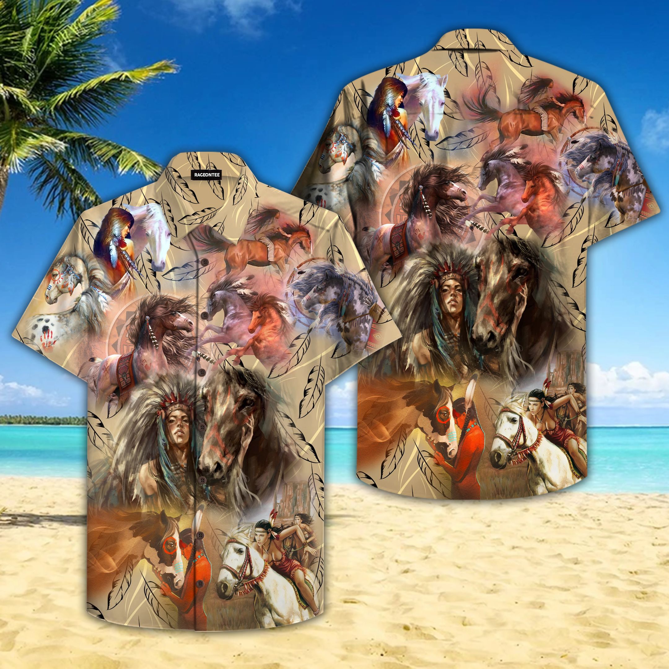 Woman With Wild And Young Native Horse Soul Hawaiian Shirt