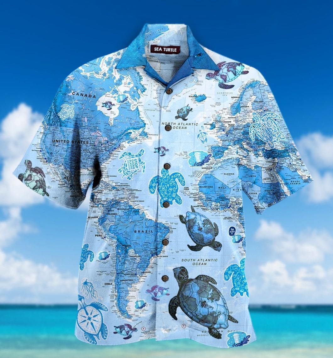 World Map Sea Turtles Hawaiian Shirt