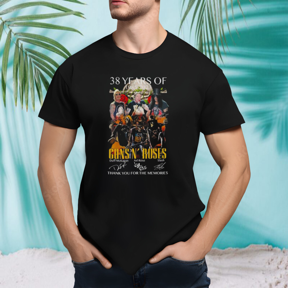 Guns N’ Roses 38 Years Of 1985-2023 Duff McKagan Axl Rose And Slash Thank You For The Memories Signatures Shirt