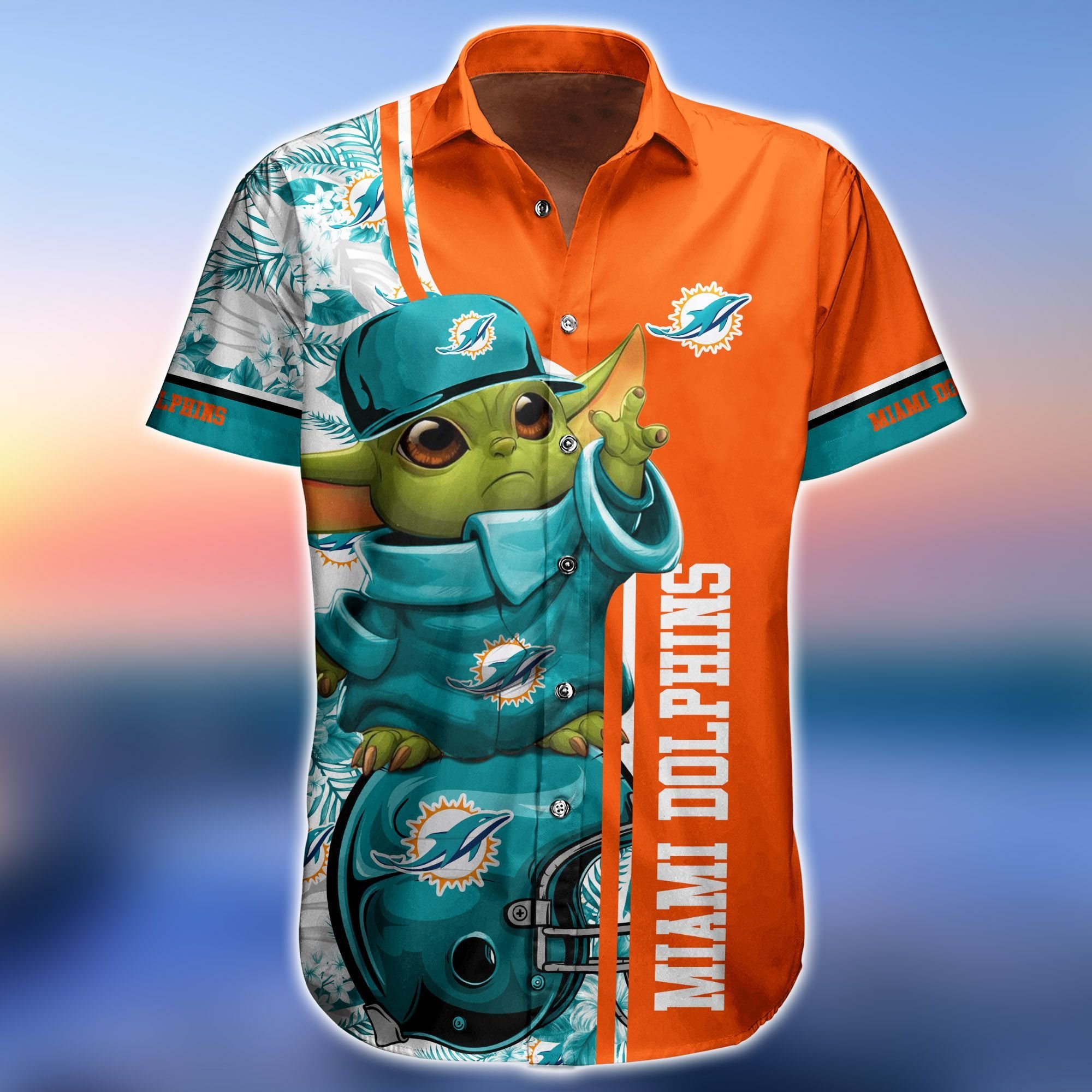 Miami Dolphins NFL Baby Yoda 3D Hawaiian Shirt And Shorts For Men