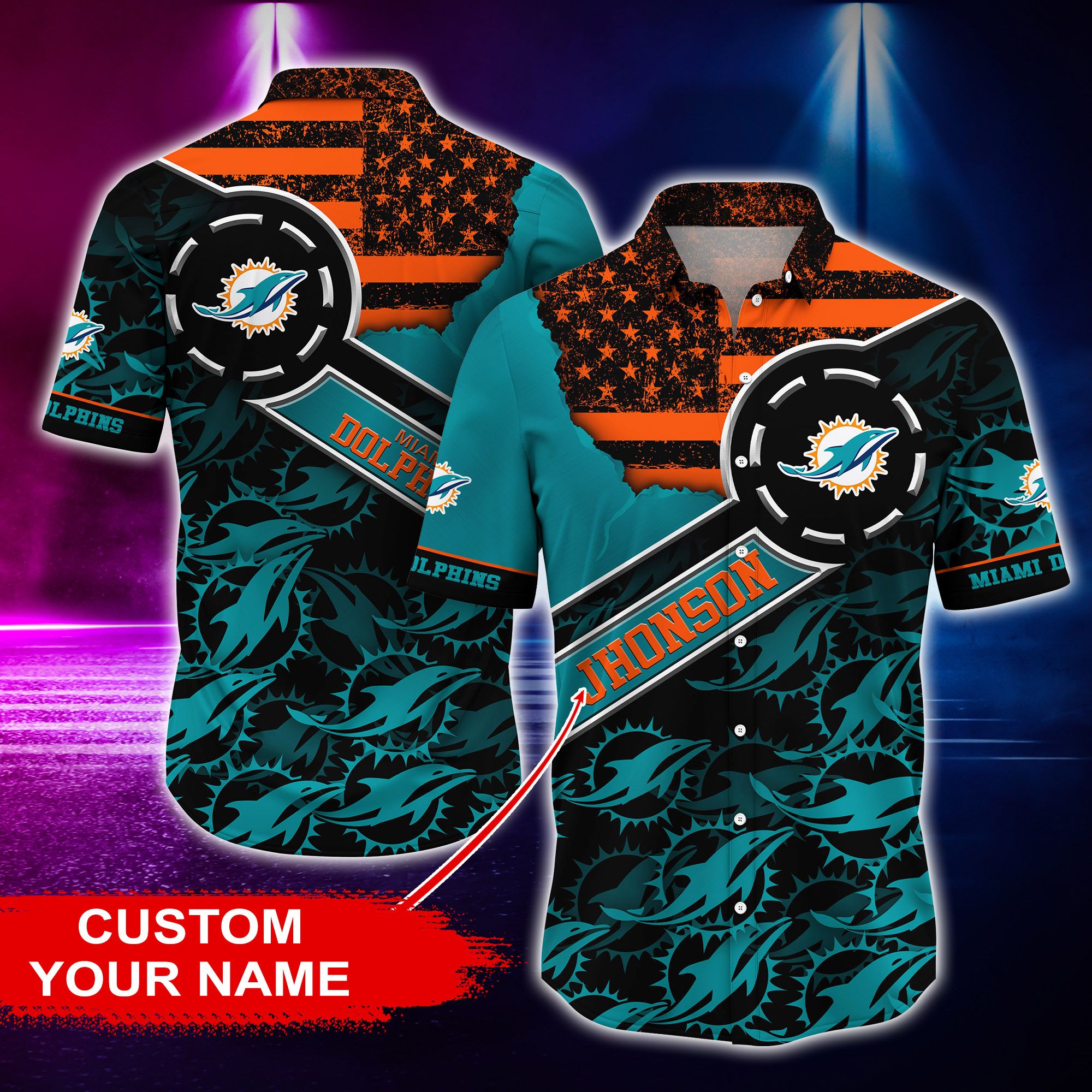 Miami Dolphins NFL Flag US Background Hawaiian Shirt For Men And Women -  YesItCustom