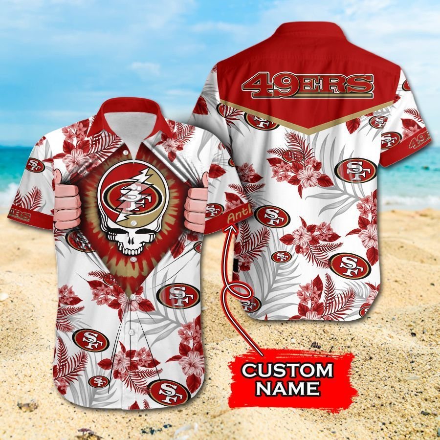 49ers Button Up Shirt Logo Pattern 49ers Hawaii Shirt Gift For Niners Fans  - Personalized Gifts: Family, Sports, Occasions, Trending