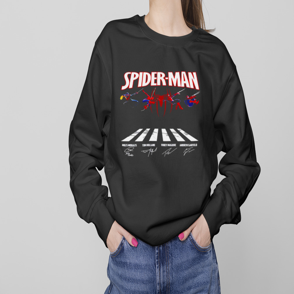 Spider Man Miles Morales Tom Holland Tobey Maguire Andrew Garfield Abbey Road  signatures shirt - teejeep