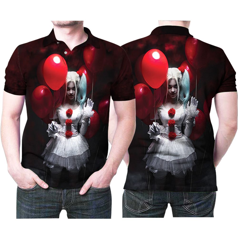 It Harley Quinn Pennywise Balloon Halloween Horror 3d Designed For Halloween Lovers Polo Shirt All Over Print Shirt 3d T-shirt
