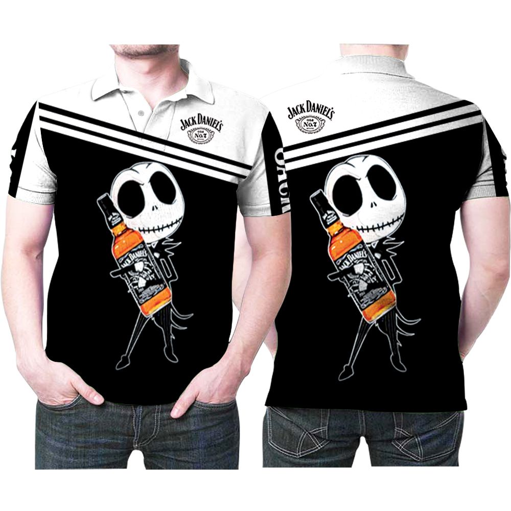 Jack Skellington Hugs Jack Daniels 3d Printed Gift For Jack Daniels Lovers Polo Shirt All Over Print Shirt 3d T-shirt