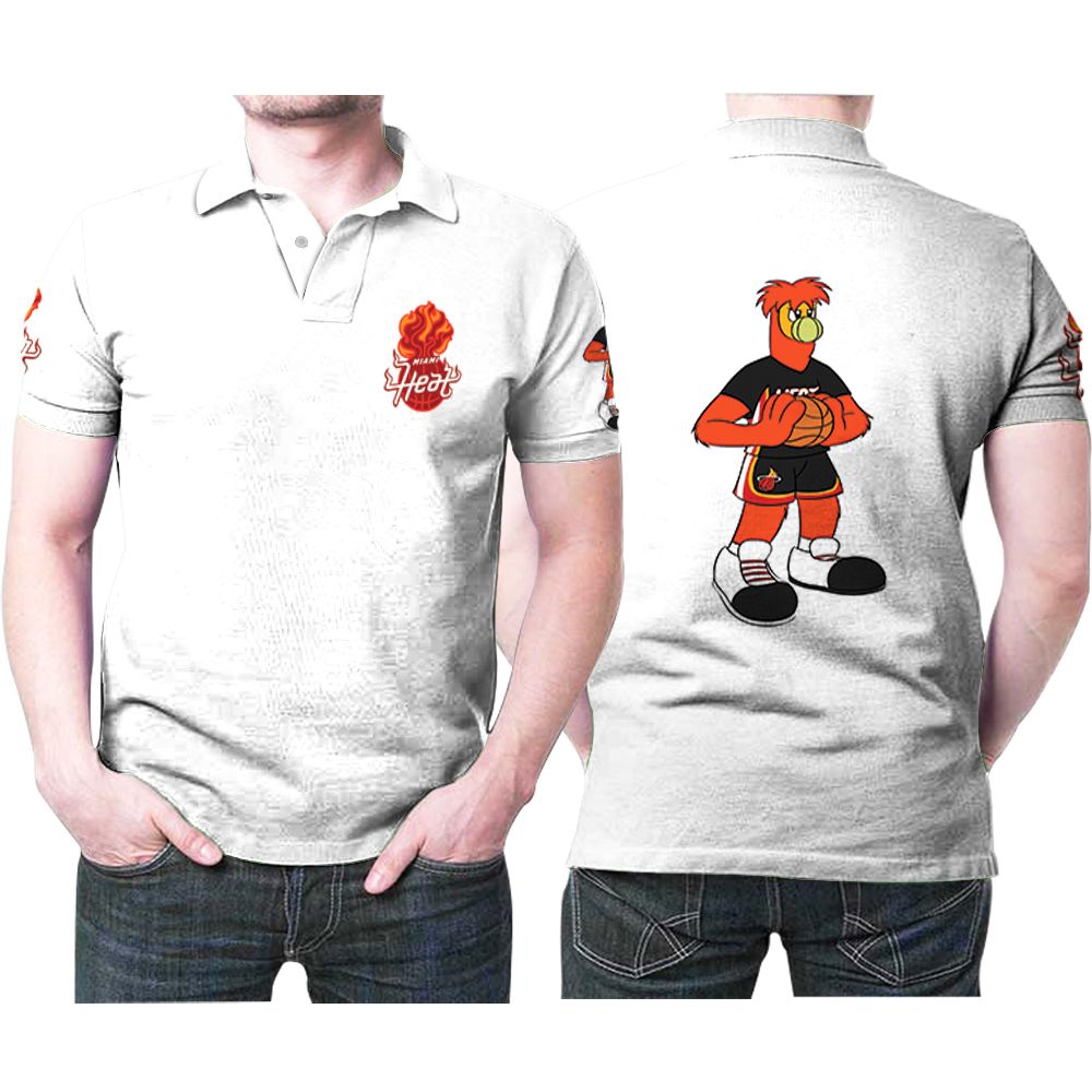 Miami Heat Basketball Classic Mascot Logo Gift For Heat Fans White Polo Shirt All Over Print Shirt 3d T-shirt