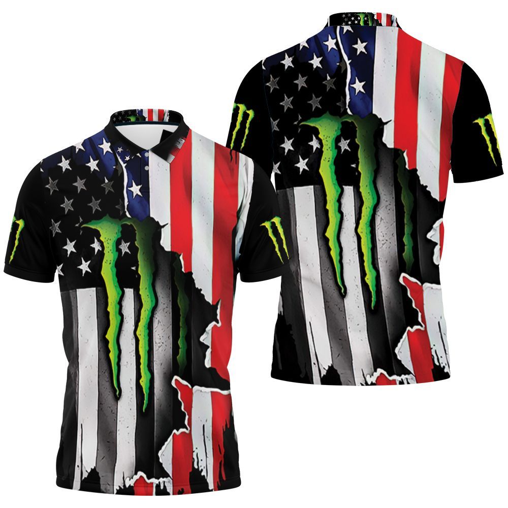 Monster Energy Ripped In American Flag 3d Polo Shirt All Over Print Shirt 3d T-shirt