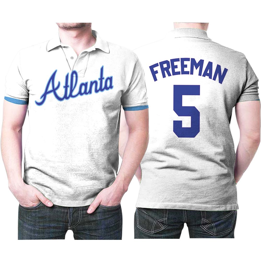 Atlanta Braves Freddie Freeman #5 Mlb Big Tall Cooperstown Collection Mesh Wordmark 3d Designed Allover Gift For Atlanta Fans Polo Shirt