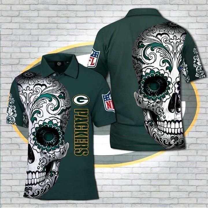 Green Bay Packers Nlf Sugar Skull 3d Polo Shirt Jersey All Over Print Shirt 3d T-shirt