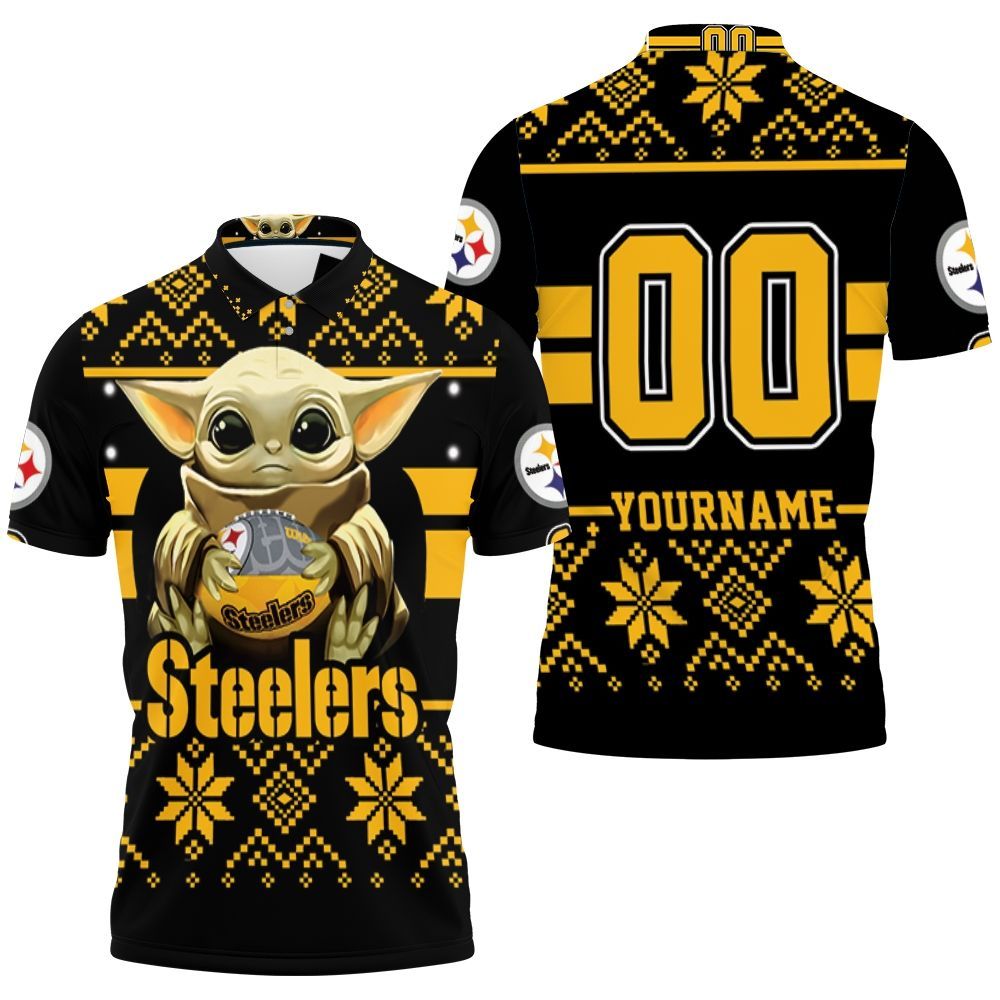 Baby Yoda Hugs Pittsburgh Steelers 3d 1 Personalized Polo 3d Shirt All Over Print