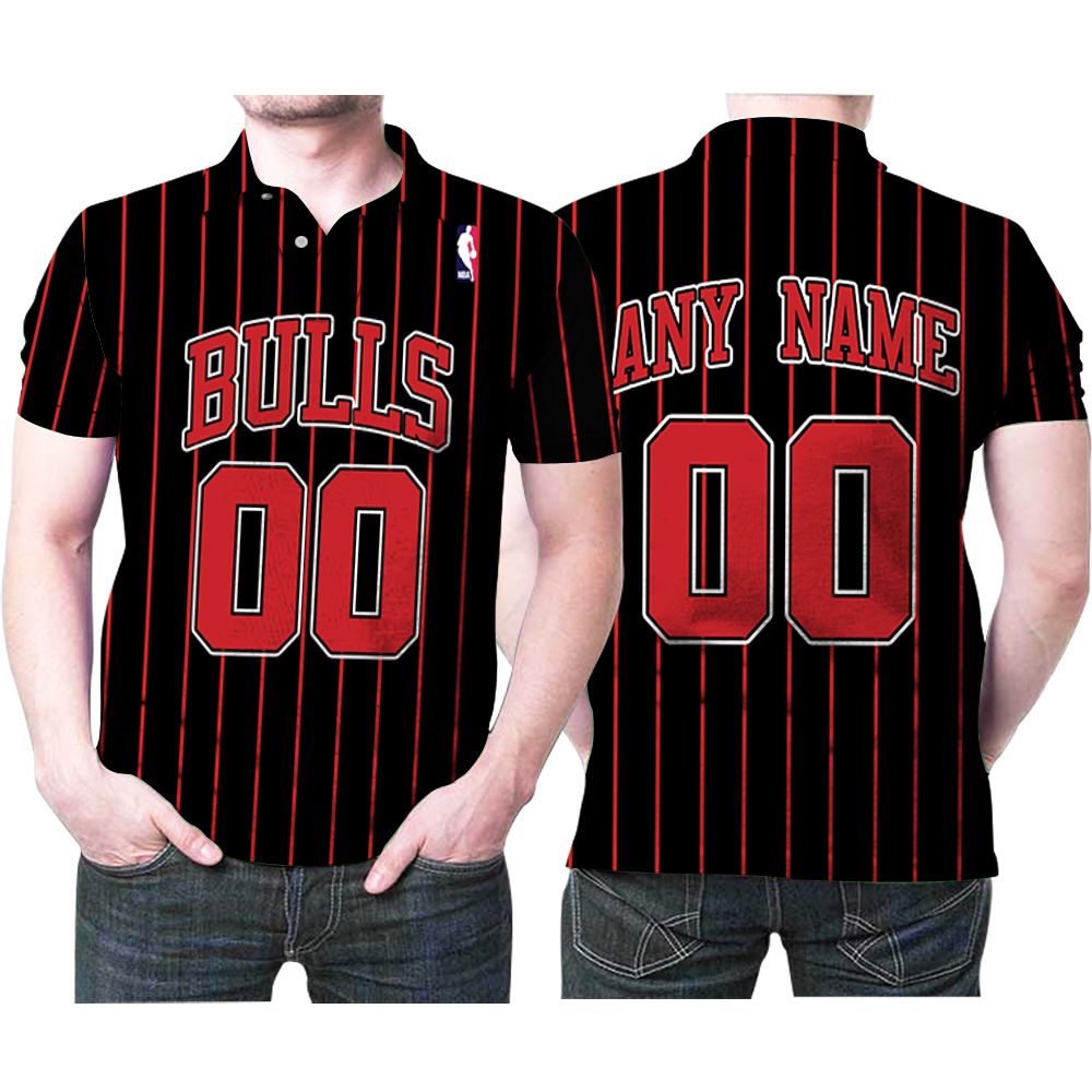 Personalized Chicago Bulls Any Name 00 90s Throwback Red Striped Black Jersey Inspired 3D All Over Print Polo Shirt