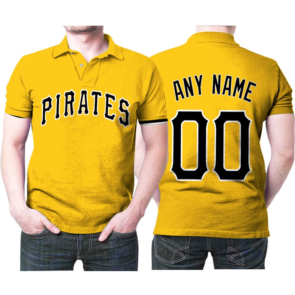 Personalized Pittsburgh Pirates 00 Anyname Majestic Gold Jersey Inspired Style Polo Shirt