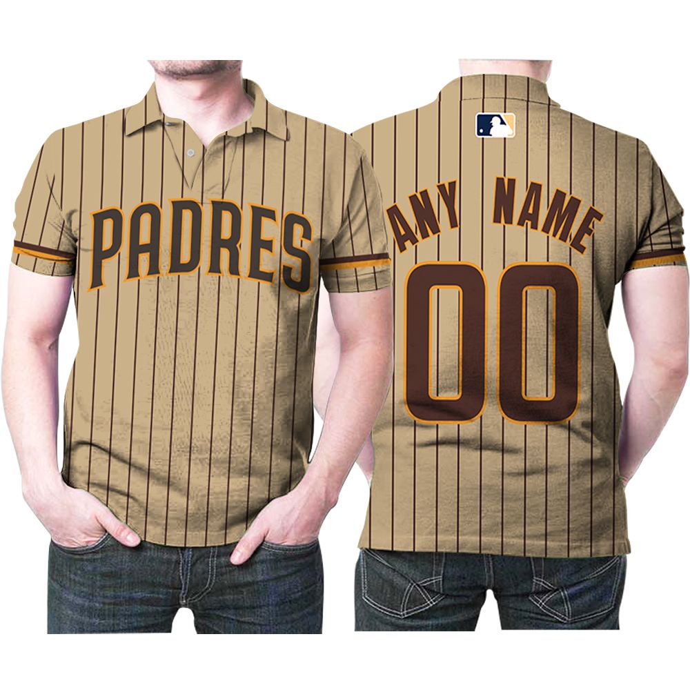 Personalized San Diego Padres 00 Anyname Mlb Light Brown Stripe Jersey Inspired Style Polo Shirt