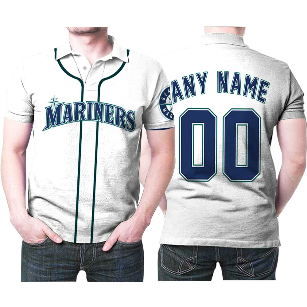 Personalized Seattle Mariners 00 Anyname Majestic Alternative White Jersey Inspired Style Polo Shirt