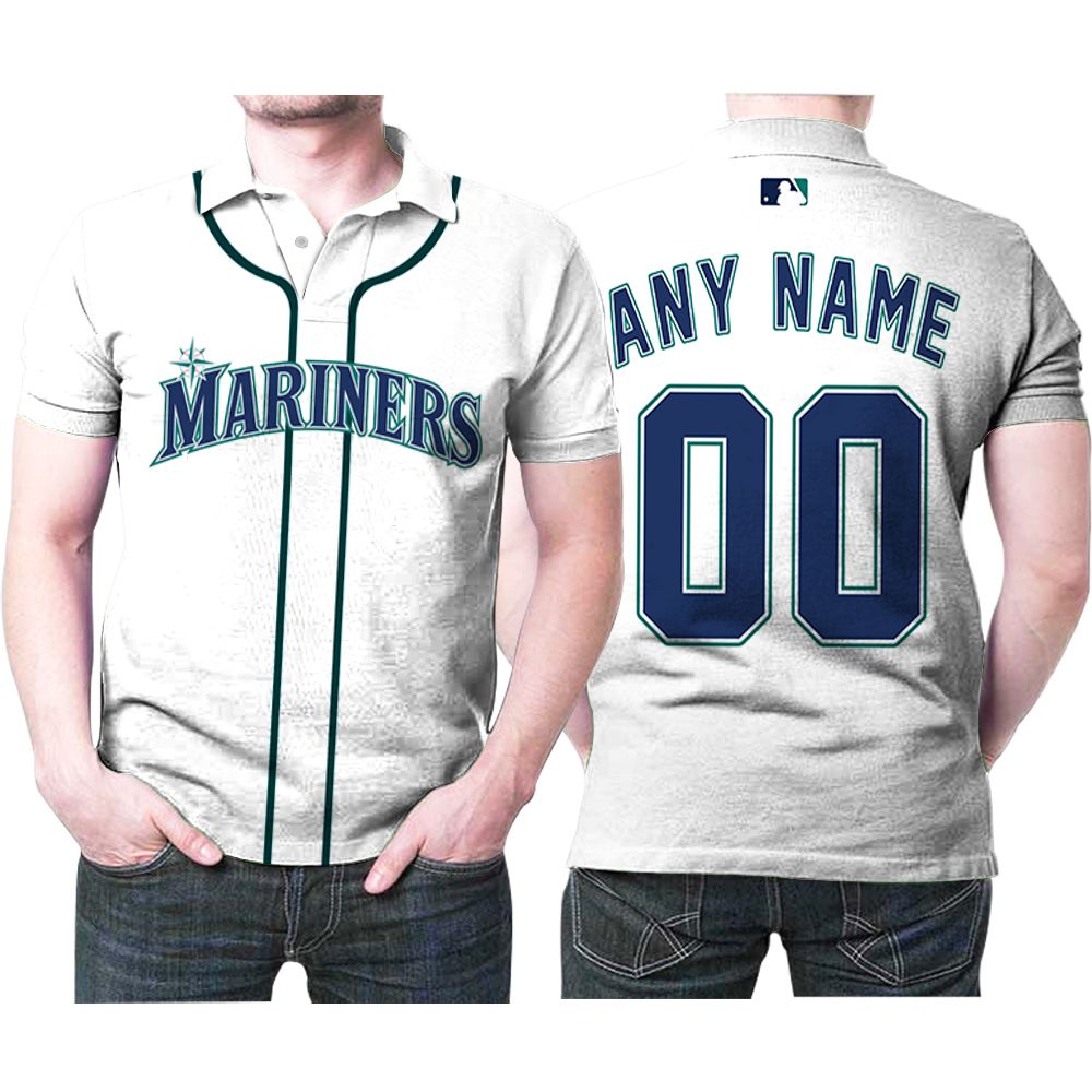 Personalized Seattle Mariners 00 Anyname Majestic White Jersey Inspired Style Polo Shirt