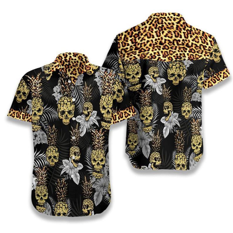 Pineapple Skull Leopard Hawaiian Shirt Unisex Adult - Wow Tshirt