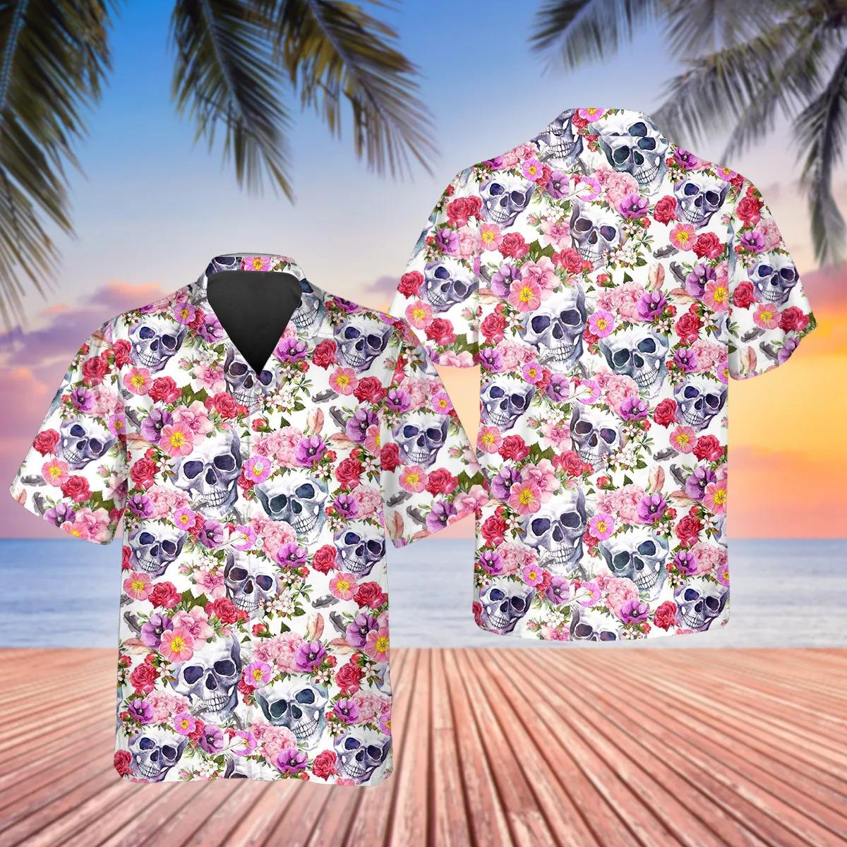 Blossom Flower Skull Hawaiian Shirt in 2023