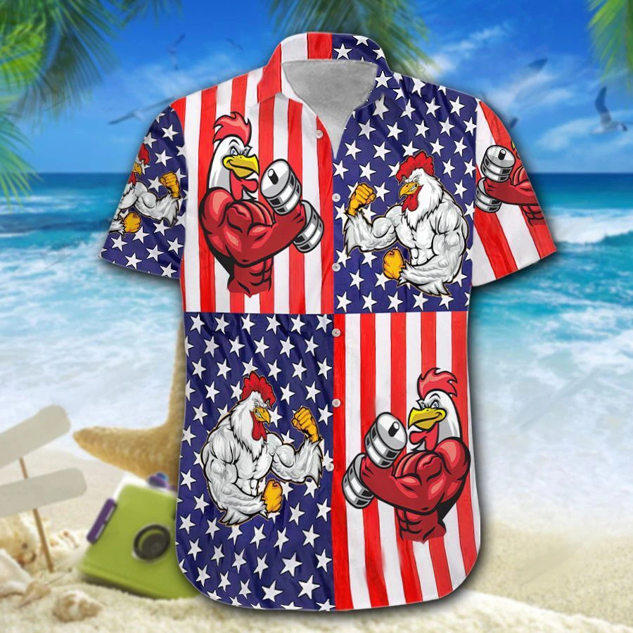 American Flag Chicken Rooster Fight Hawaiian Shirt