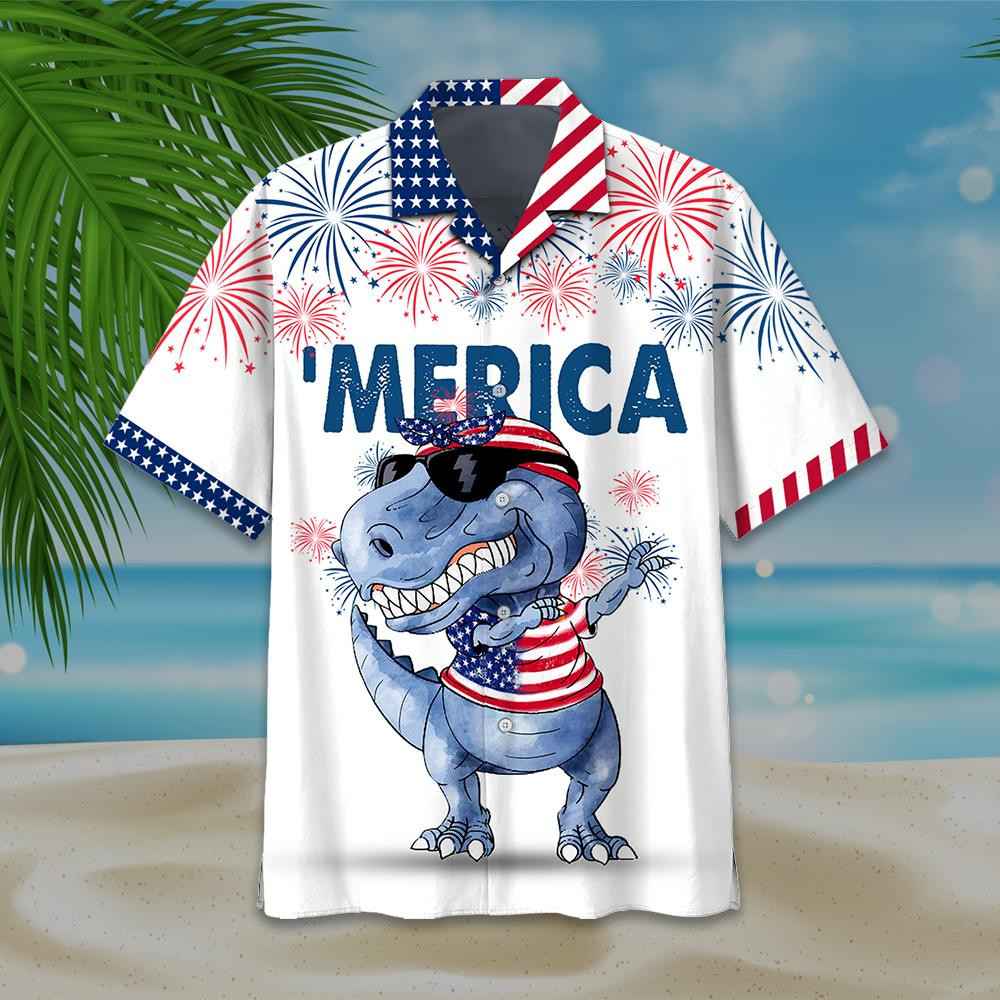 Dabbing T-Rex Independence Day Hawaiian Shirt