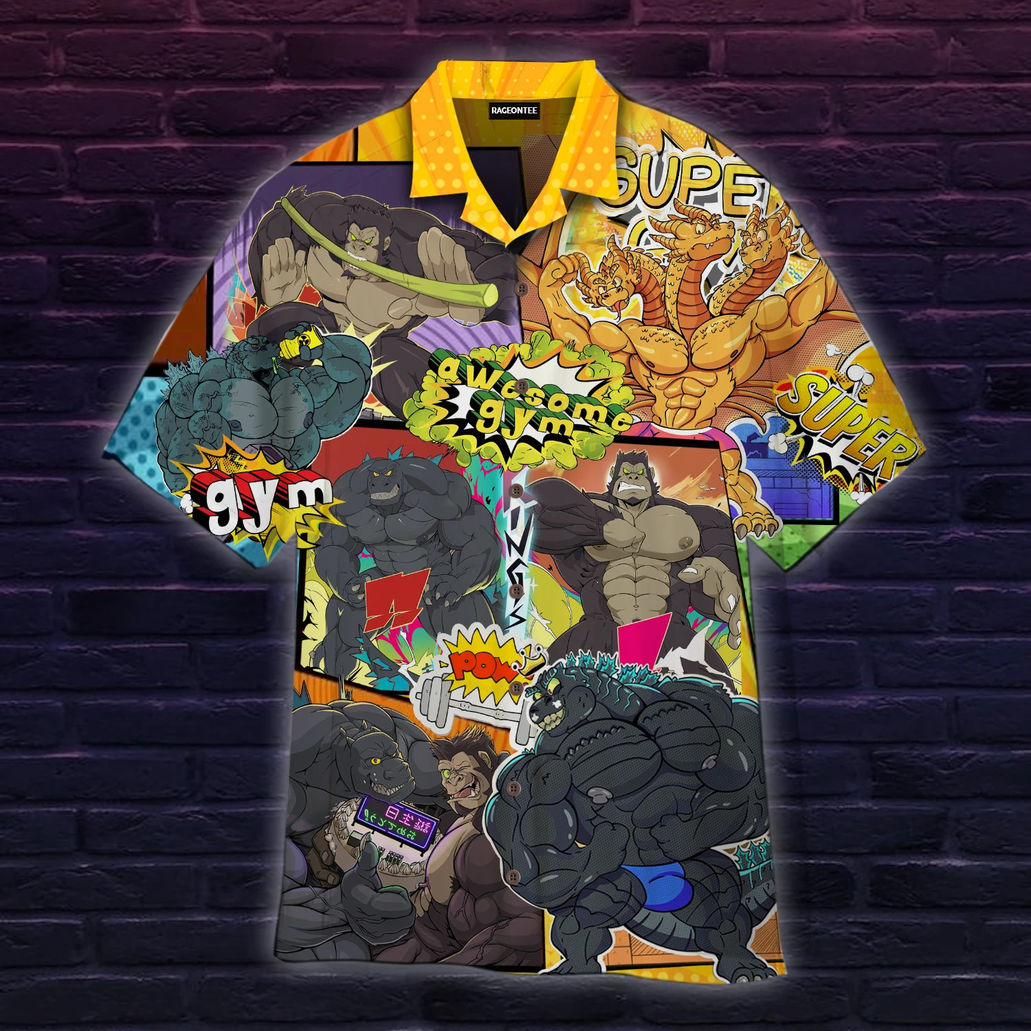 Gym With God Zilla And King Kong Hawaiian Shirt
