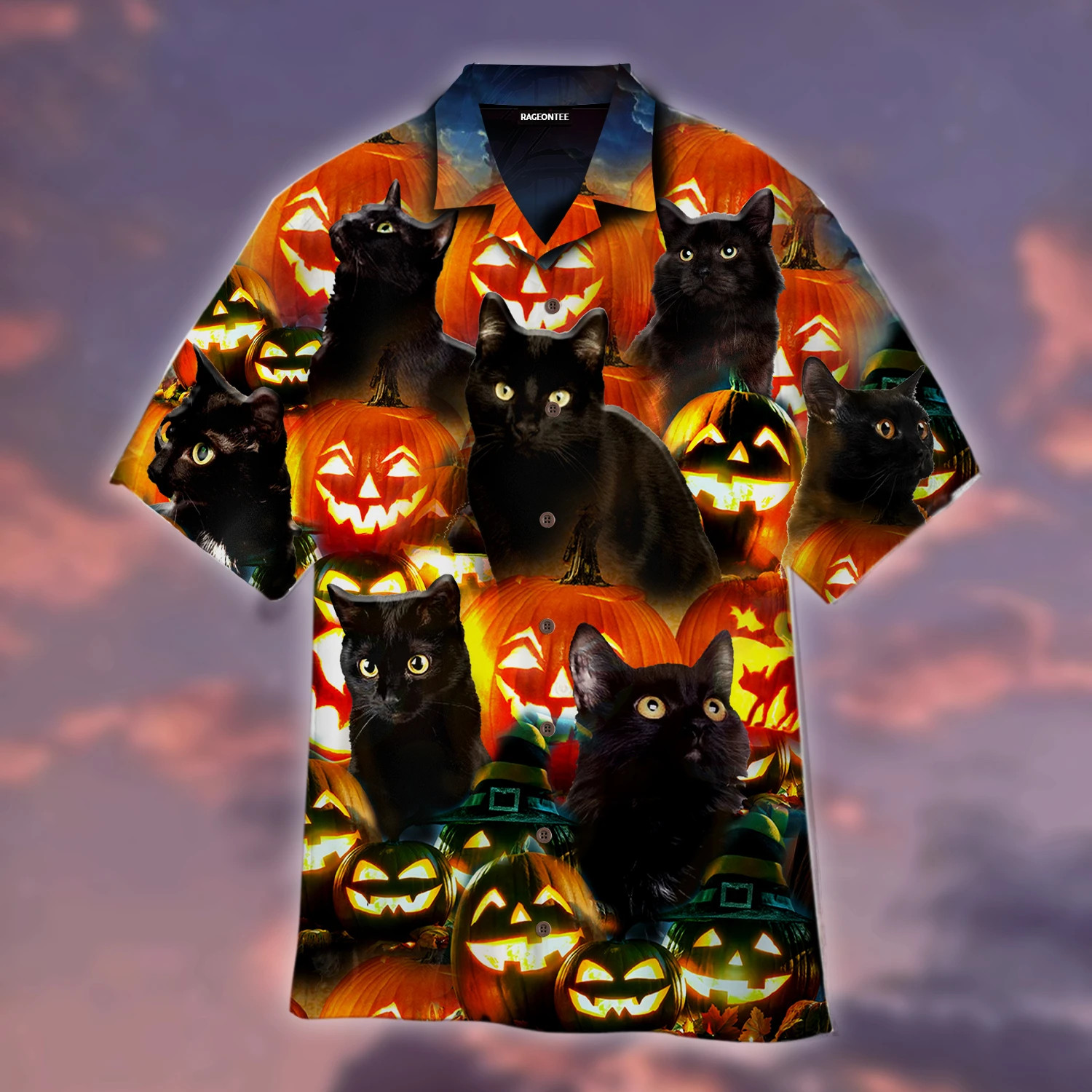 Halloween Pumkin Black Cats Hawaiian Shirt
