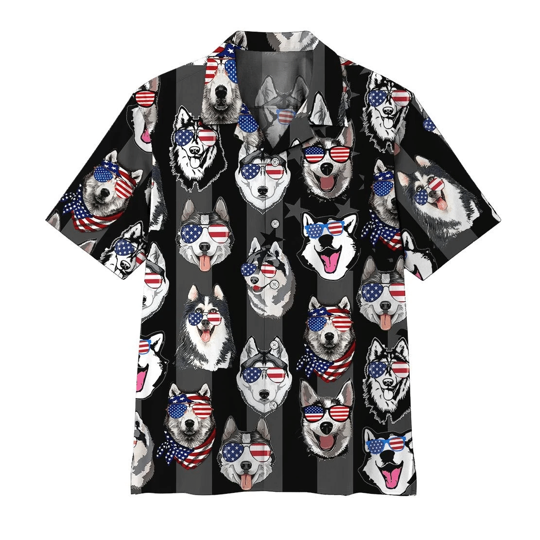 Husky American Flag Hawaiian Shirt