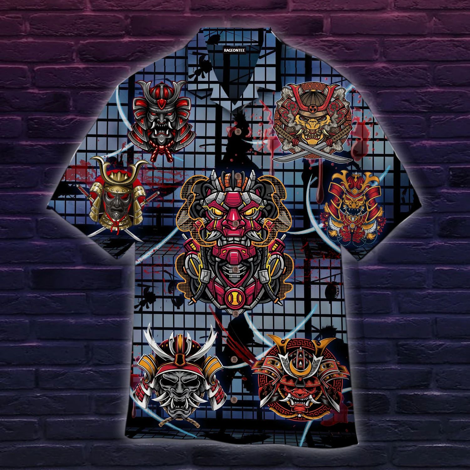 Mecha Red Samurai Helmet Hawaiian Shirt