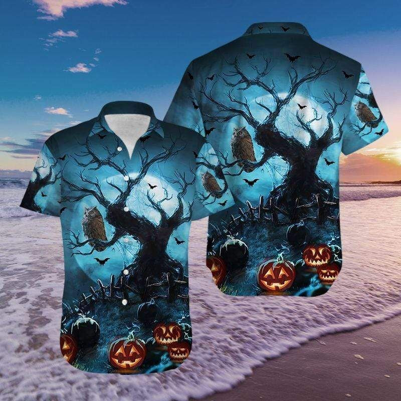 Owl Night With Pumpkin Hawaiian Shirt