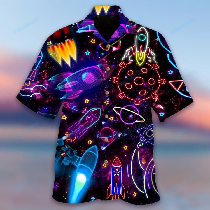 Shoot For The Stars Glowing Rocket Hawaiian Shirt