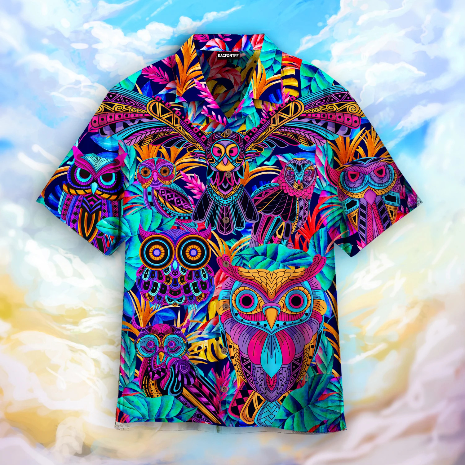 Tropical Colorful Neon Owl Hawaiian Shirt