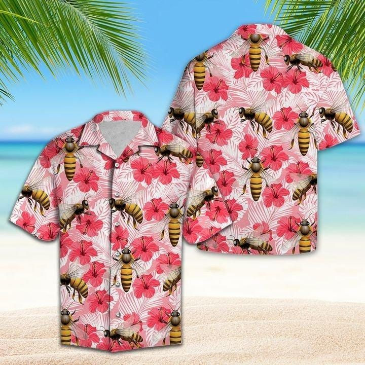 Tropical Flowers Bee Hibiscus Hawaiian Shirt