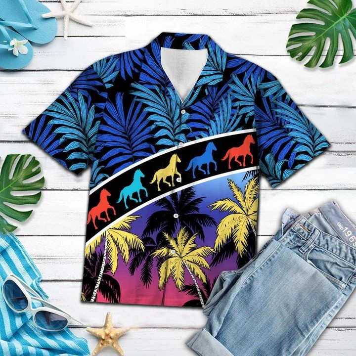 Vacation Tropical Coconut Palm Horse Hawaiian Shirt Unisex Adult Hw6576