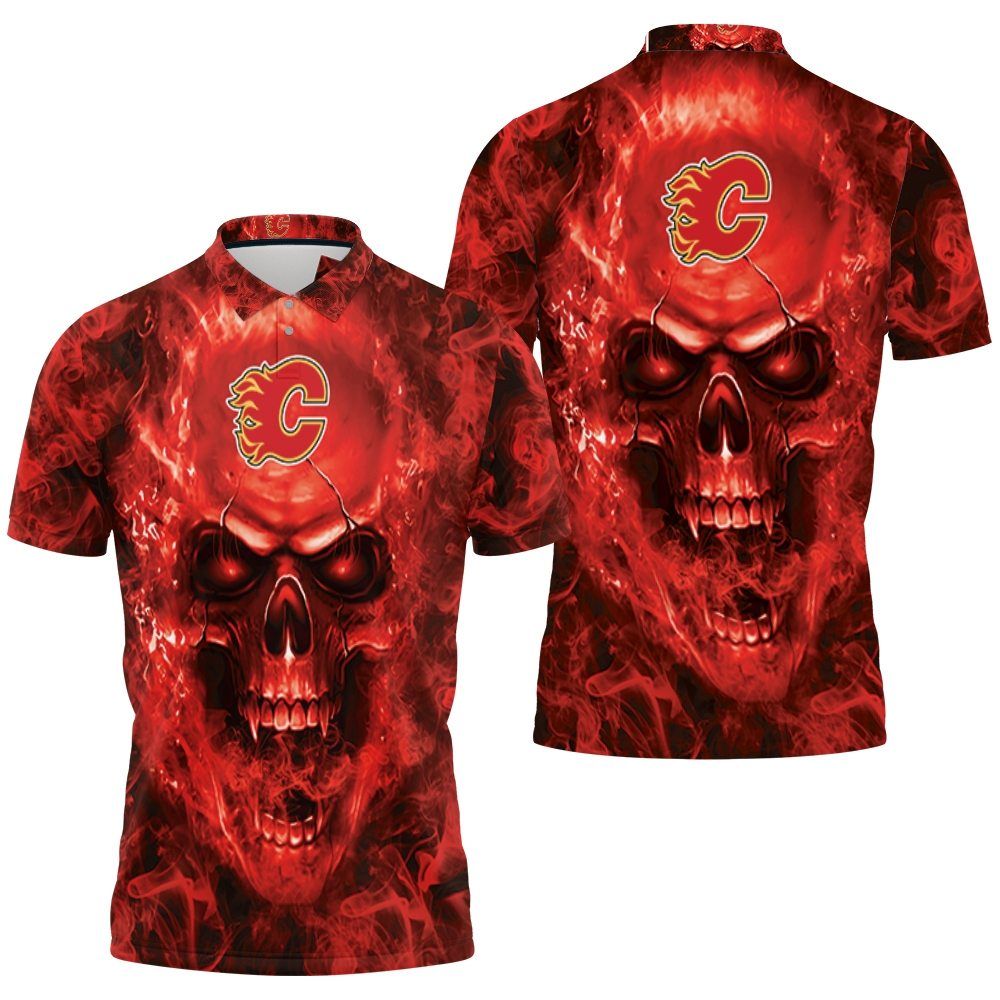 Calgary Flames Nhl Fans Skull Polo Shirt All Over Print Shirt 3d T-shirt